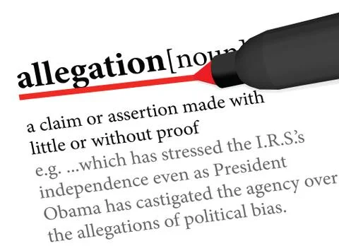 Dictionary definition of allegation Stock Illustration