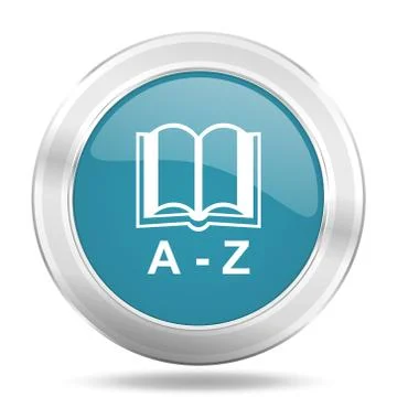 Dictionary icon, blue round metallic glossy button, web and mobile app design Stock Illustration