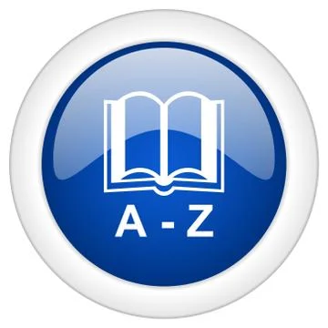 Dictionary icon, circle blue glossy internet button, web and mobile app illus Stock Illustration