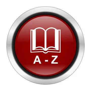 Dictionary icon, red round button isolated on white background, web design il Stock Illustration