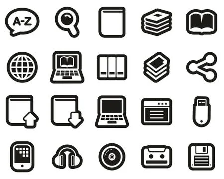 Dictionary or Glossary Icons White On White Sticker Set Big Stock Illustration