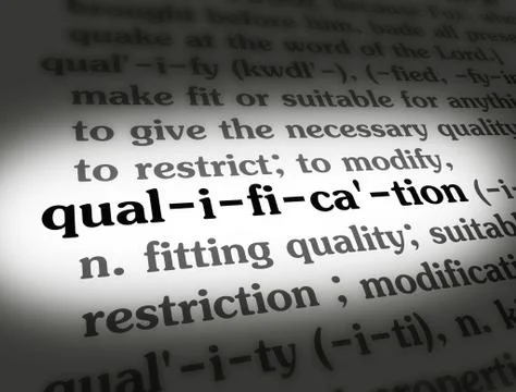 Dictionary - Qualification - Black On White Stock Photos