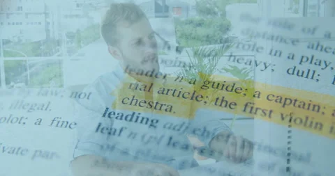 Dictionary text animation over man working on laptop in outdoor setting Video stock 303540213