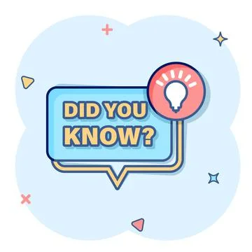 Did you know icon in comic style. Banner with frame and bulb cartoon vector i Stock Illustration