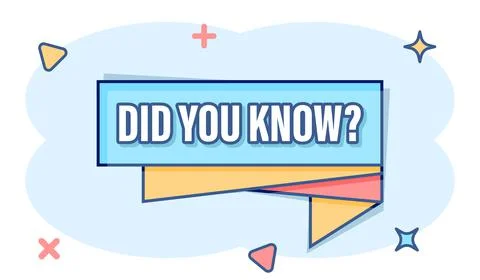 Did you know icon in comic style. Banner interesting facts cartoon vector ill Stock Illustration