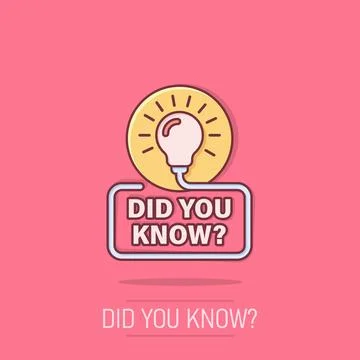 Did you know icon in comic style. Banner with frame and bulb cartoon vector.. Stock Illustration