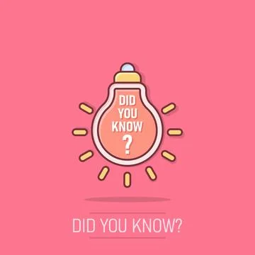 Did you know icon in comic style. Banner with frame and bulb cartoon vector.. Stock Illustration