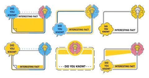 Did you know quote frame with bulb, brain icon. Fun information fact, quick tips Stock Illustration
