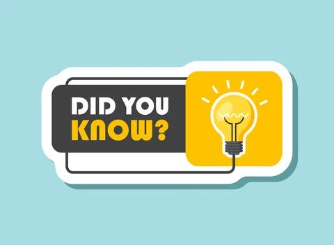 Did you know sticker icon in flat style. Banner with frame and bulb vector .. Stock Illustration