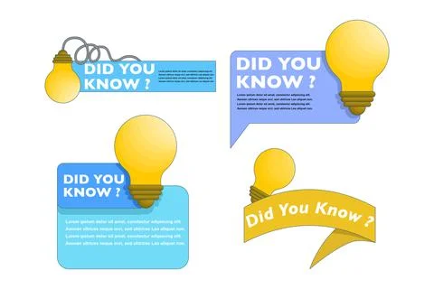 Did you know text illustration set with light bulb icon in flat vector design Stock Illustration