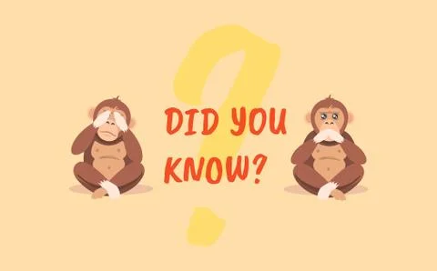 Did you know. Yellow question with two monkeys with closed eyes and mouth Stock Illustration