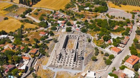 Didim, Turkey. Apollo Temple complex at Didyma viewed from above showing symm Stock Photos