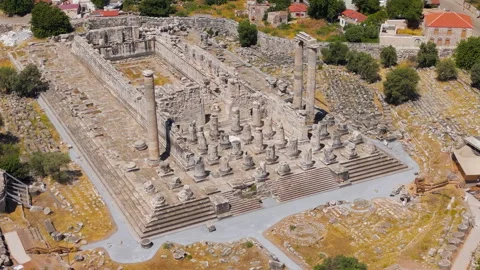 Didim, Turkey. Drone flight over Apollo Temple details at Didyma, view of column Stock Footage 319517460