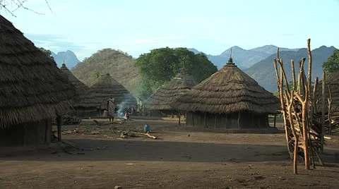 Didinga Village in Evening Light Stock Footage 23085941