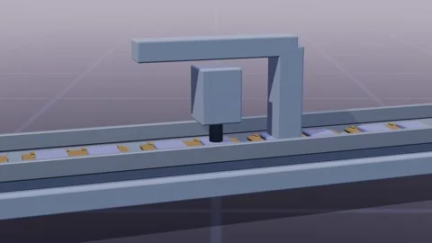 Die attach machine placing semiconductor chips on lead frame loop 3D animation Stock Footage 341174193