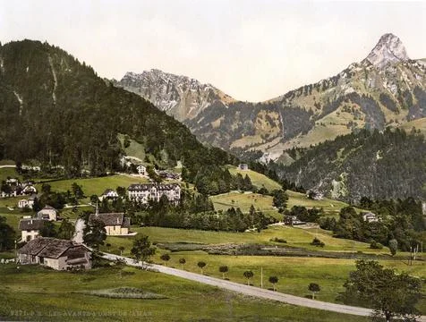Die Avants, mit Dent de Jaman, Genfer See, Schweiz, Historic, digitally restored Stock Illustration
