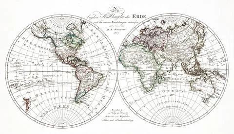 Die beyden Halbkugeln der Erde (1807) by Schneider und Weigelsehen. Stock Illustration