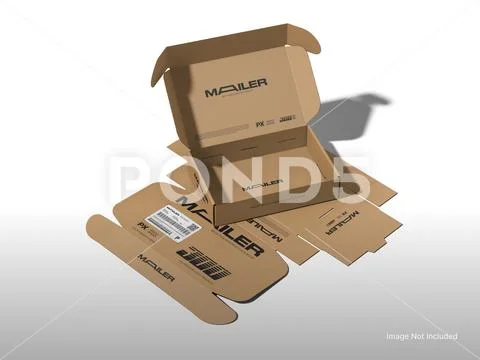 Die Cut Corrugated Mailing Box Mockup Delivery Packaging PSD Template