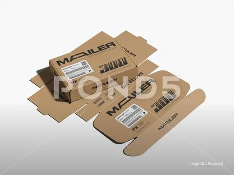 Die Cut Corrugated Mailing Box Mockup - Closed View Modèle PSD