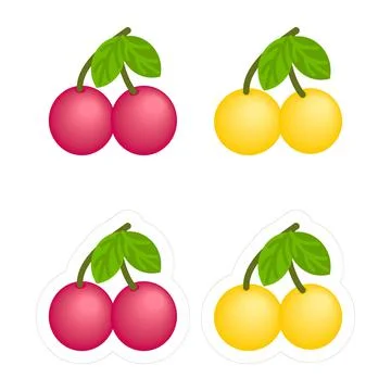 Die-cut sticker template with red and yellow cherry fruit clipart Illustrazione stock