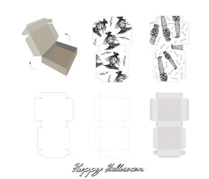 Die Cut Template Pattern of Takeaway Carton Box Mock Up for Package Design wi Stock Illustration
