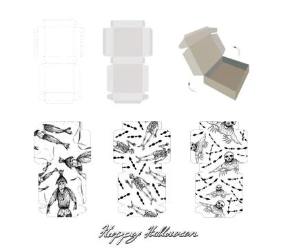 Die Cut Template Pattern of Takeaway Carton Box Mock Up for Package Design wi Stock Illustration