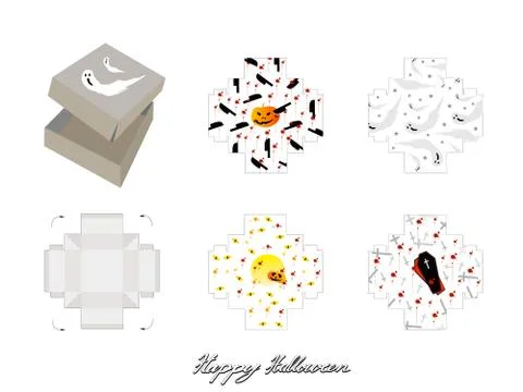 Die Cut Template Pattern of Takeaway Carton Box Mock Up for Package Design wi Stock Illustration