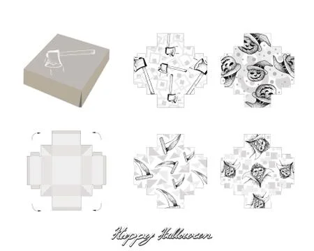 Die Cut Template Pattern of Takeaway Carton Box Mock Up for Package Design wi Stock Illustration