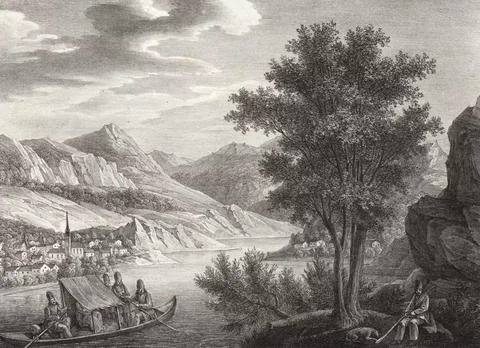 Die Donau im Banat oder Bannat Liupkova auch Liupcova 1826 heute Rumaenien The Stock-Illustration