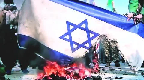  Die Israelische Fahne wird von den Hamas verbrannt - hier ZDF am 03.01.20... Stock Photos
