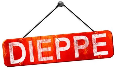 Dieppe, 3D rendering, a red hanging sign Stock Illustration