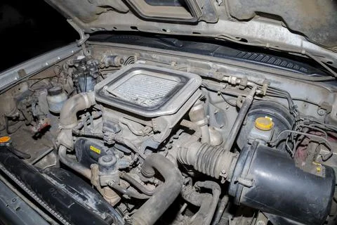 Diesel car engine, engine repair. old car Stock Photos