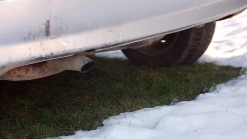 Diesel car start engine with big amount of smoke. Ecology problem with cars Stock Footage 137852629