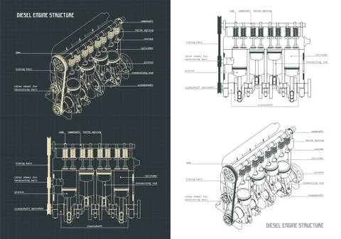 Diesel engine Blueprints Stock Illustration