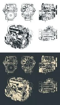 Diesel engine blueprints Illustrazione stock