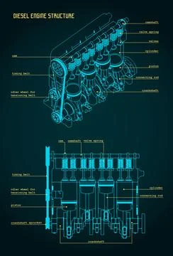 Diesel engine Blueprints Illustrazione stock