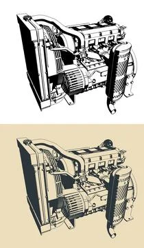 Diesel engine illustrations Illustrazione stock