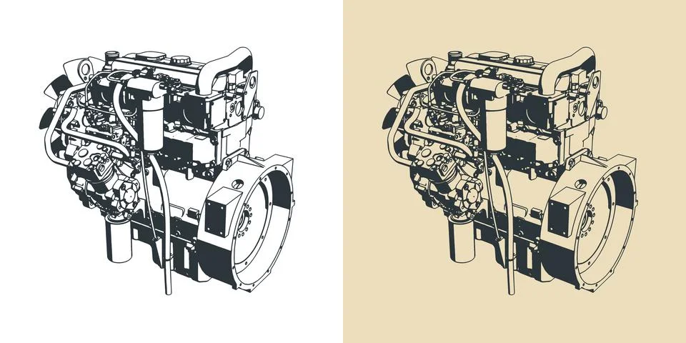 Diesel engine illustrations Stock Illustration