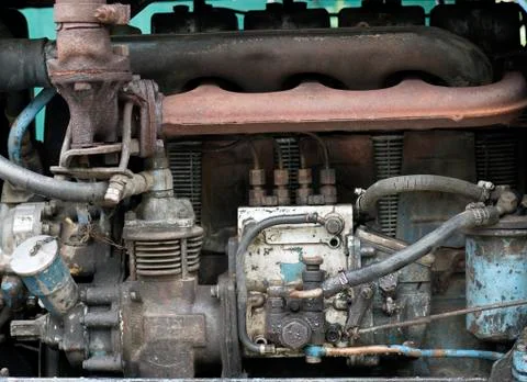 Diesel Engine of an old tractor Stock Photos