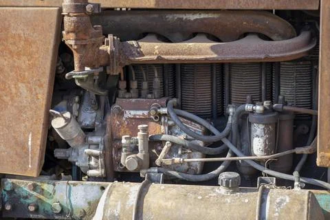 Diesel engine of an old tractor Stock Photos