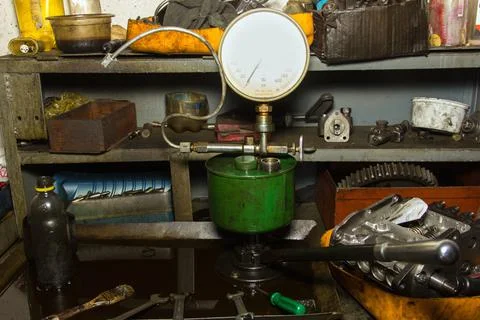 Diesel engine repair workshop. Working environment. Stock Photos