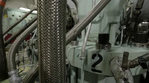 On diesel engine of ship Stock Footage