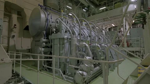 Diesel engine of ship Stock Footage 79071403