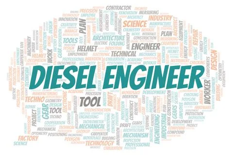 Diesel Engineer typography word cloud create with the text only Stock Illustration
