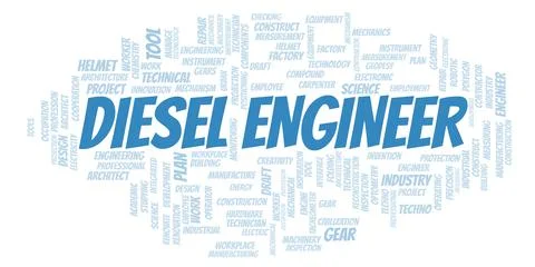 Diesel Engineer typography word cloud create with the text only Stock Illustration