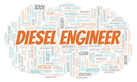 Diesel Engineer typography word cloud create with the text only Stock Illustration