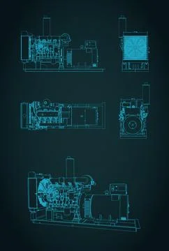 Diesel generator blueprints Stock Illustration
