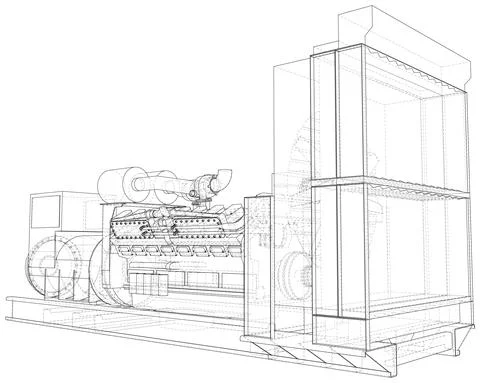 Diesel generator engine. EPS10 format. Wire-frame Stock Illustration