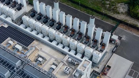Diesel Generator Equipment At Modern Data Center Facility Aerial View Stock Footage 341566067