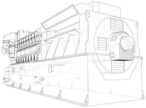 Diesel generator. The layers of visible and invisible lines are separated. EPS10 Stock-Illustration